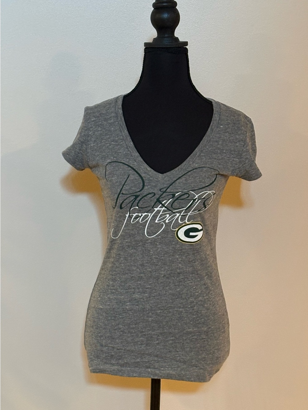 Gray Packers Football V-Neck Tee